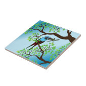 Blauer Vogel in Bäumen Fliese (Seite)