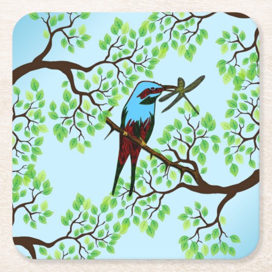 Blauer Vogel in Bäumen Rechteckiger Pappuntersetzer (Vorderseite)