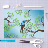 Blauer Vogel in Bäumen Seidenpapier (Handwerk)