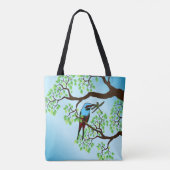 Blauer Vogel in Bäumen Tasche (Rückseite)