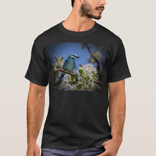 Blauer Vogel in Blossom T-Shirt (Vorderseite)