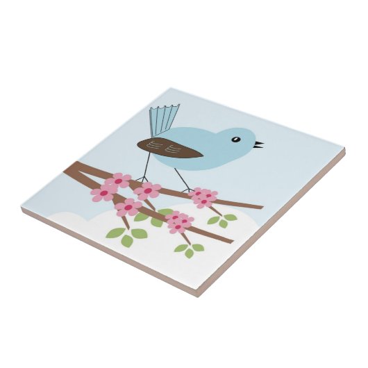 Blauer Vogel in Blossom Tree Fliese (Seite)