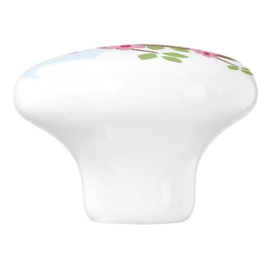 Blauer Vogel in Blossom Tree Niedlich Keramikknauf (Seitenansicht)