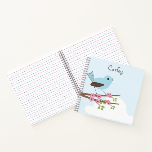 Blauer Vogel in Blossom Tree Personalisiert Niedli Notizblock (Innenseite)