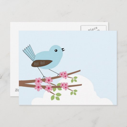 Blauer Vogel in Blossom Tree Postkarte (Vorne/Hinten)