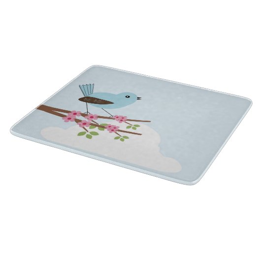 Blauer Vogel in Blossom Tree Schneidebrett (Ecke)