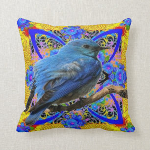 BLAUER VOGEL IN DER GOLDENEN KUNST KISSEN