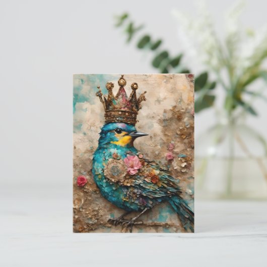 Blauer Vogel in einer Krone Postkarte (Stehend Vorderseite)
