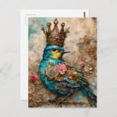 Blauer Vogel in einer Krone Postkarte (Vorne/Hinten)