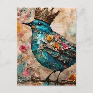 Blauer Vogel in einer Krone Postkarte