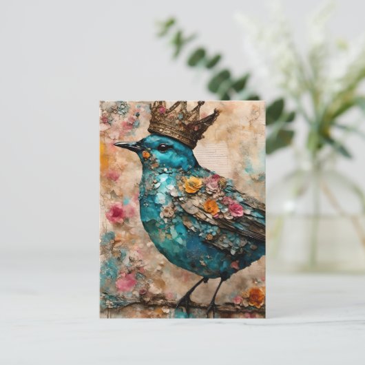 Blauer Vogel in einer Krone Postkarte (Stehend Vorderseite)
