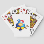 Blauer Vogel in einer Weihnachtsmannmütze, die Kar Spielkarten (Rückseite)