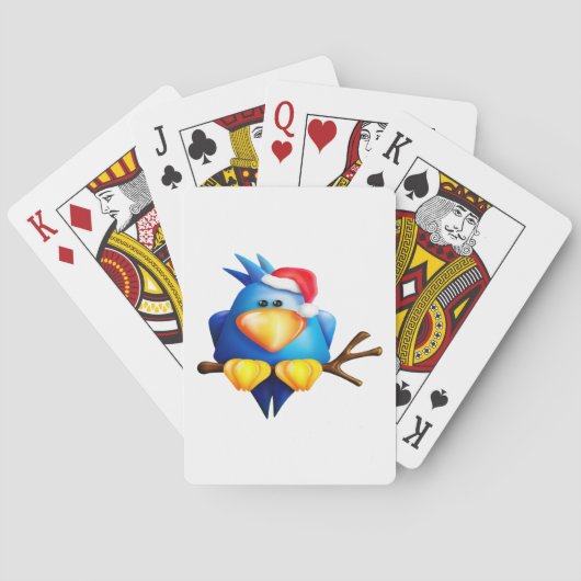 Blauer Vogel in einer Weihnachtsmannmütze, die Kar Spielkarten (Rückseite)
