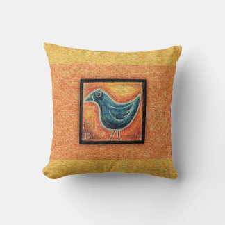 Blauer Vogel in Ölpastel Kissen