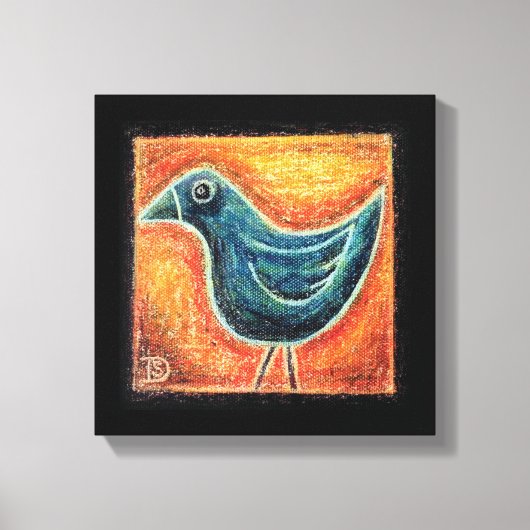 Blauer Vogel in Ölpastel Leinwanddruck (Vorderseite)