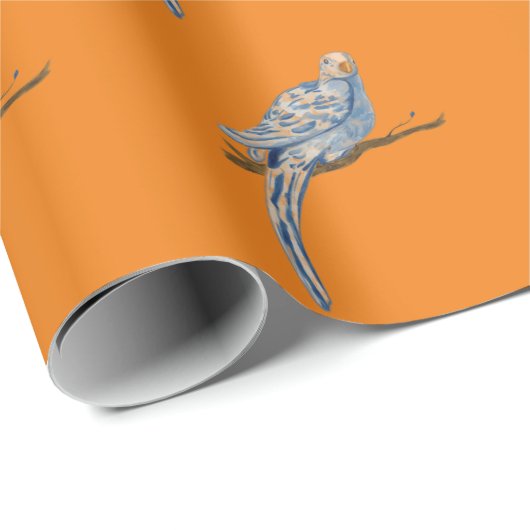 Blauer Vogel in Orange Geschenkpapier (Rolleneckpunkt)