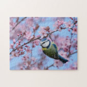 Blauer Vogel in rosafarbenen, japanischen Kirschbl Puzzle (Horizontal)