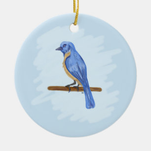 Blauer Vogel Keramikornament