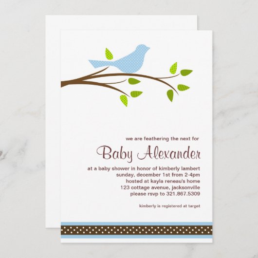 Blauer Vogel Kinderdusche Einladung (Vorne/Hinten)