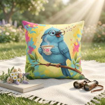 Blauer Vogel Kuschel-Wurfkissen