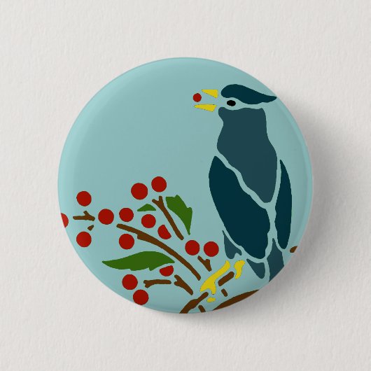 Blauer Vogel mit Beeren Button (Vorderseite)