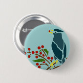 Blauer Vogel mit Beeren Button (Vorne & Hinten)