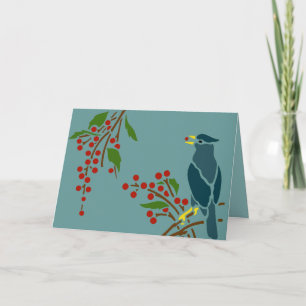 Blauer Vogel mit Berries Feiertagskarte