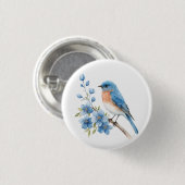 Blauer Vogel mit blauen Blumen Button (Vorne & Hinten)