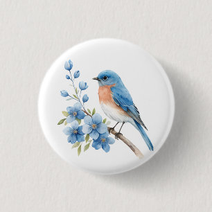 Blauer Vogel mit blauen Blumen Button