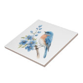 Blauer Vogel mit blauen Blumen Fliese (Seite)