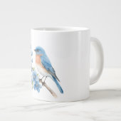 Blauer Vogel mit blauen Blumen Jumbo-Tasse (Vorderseite Rechts)