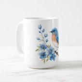 Blauer Vogel mit blauen Blumen Kaffeetasse (Vorderseite Links)