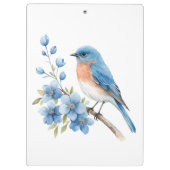 Blauer Vogel mit blauen Blumen Klemmbrett (Rückseite)