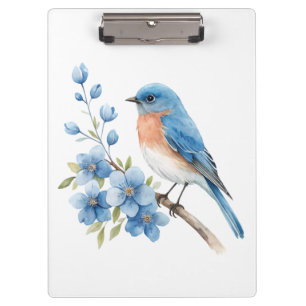 Blauer Vogel mit blauen Blumen Klemmbrett