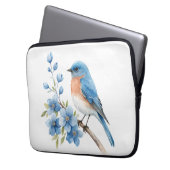 Blauer Vogel mit blauen Blumen Laptopschutzhülle (Vorderseite Links)