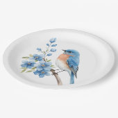 Blauer Vogel mit blauen Blumen Pappteller (Schrägansicht)