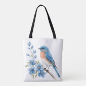 Blauer Vogel mit blauen Blumen Tasche (Rückseite)