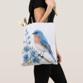 Blauer Vogel mit blauen Blumen Tasche (Von Nahem)