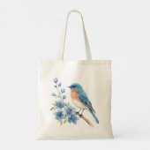 Blauer Vogel mit blauen Blumen Tragetasche (Rückseite)