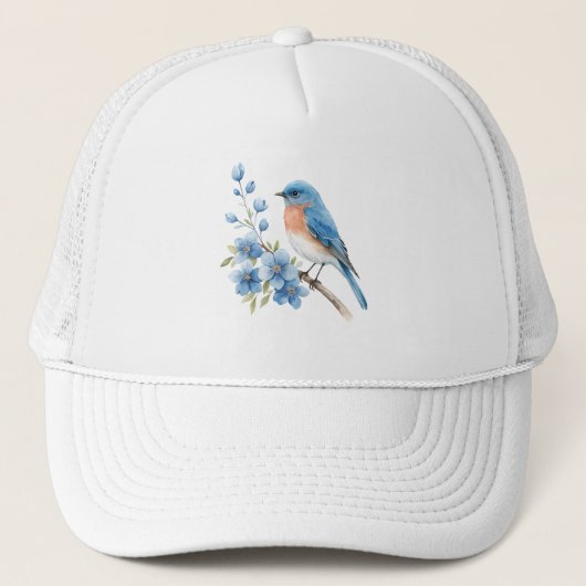 Blauer Vogel mit blauen Blumen Truckerkappe (Vorderseite)