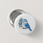 Blauer Vogel mit Blume Button (Vorne & Hinten)