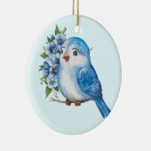 Blauer Vogel mit Blume Keramik Ornament (Rechts)