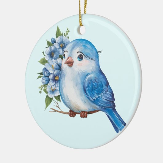 Blauer Vogel mit Blume Keramik Ornament (Links)