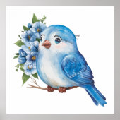 Blauer Vogel mit Blume Poster (Vorne)