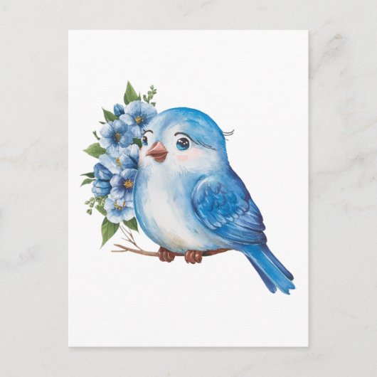 Blauer Vogel mit Blume Postkarte (Vorderseite)