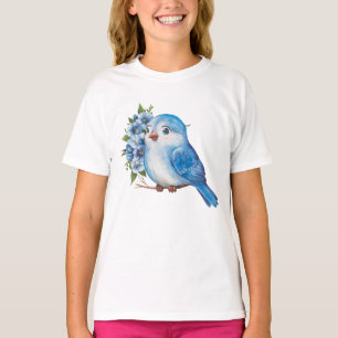 Blauer Vogel mit Blume T-Shirt