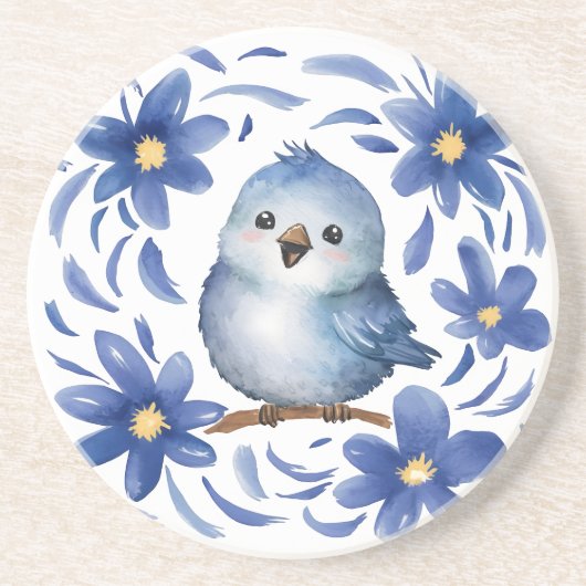 Blauer Vogel mit Blumen Getränkeuntersetzer (Vorne)