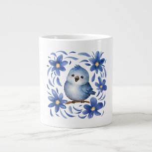 Blauer Vogel mit Blumen Jumbo-Tasse