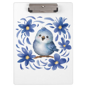 Blauer Vogel mit Blumen Klemmbrett