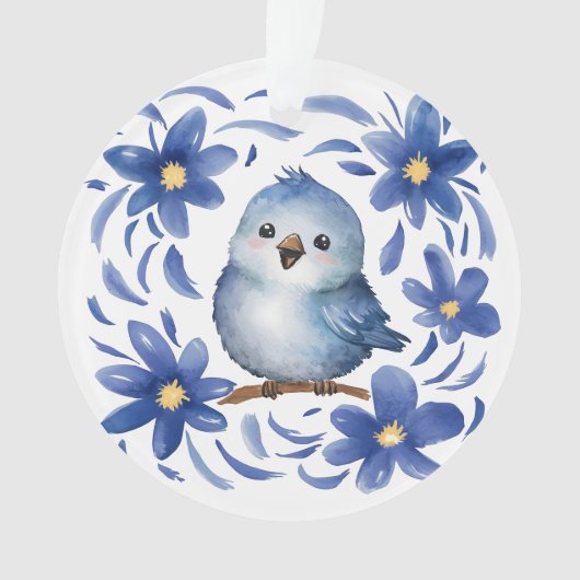 Blauer Vogel mit Blumen Ornament (Vorderseite)